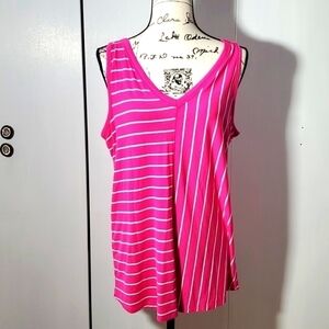 Maurices|Women's Bright Pink Striped V Neckline Tank Top Preppy  Size XL